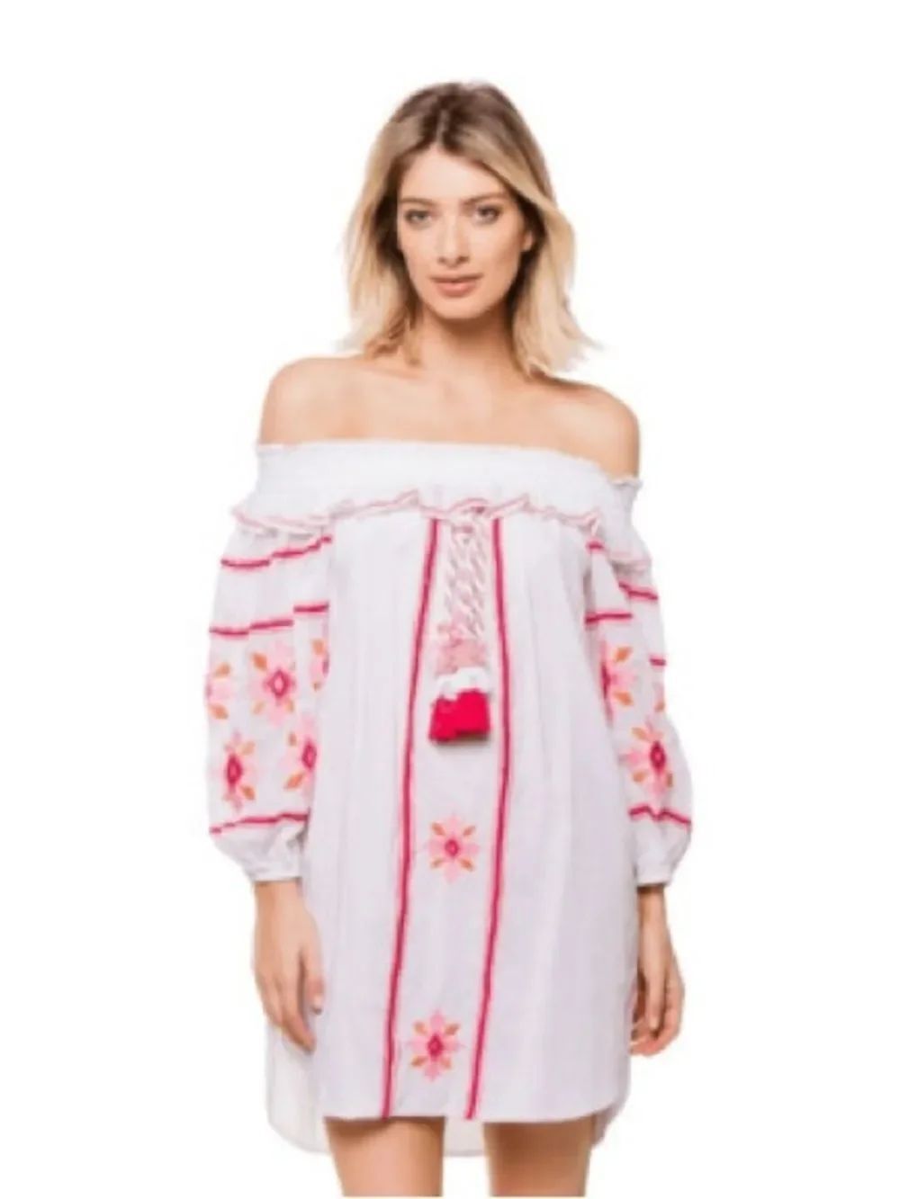 MISA Natalie Dress Off Shoulder Beach Coverup Embroidered Boho Cottagecore